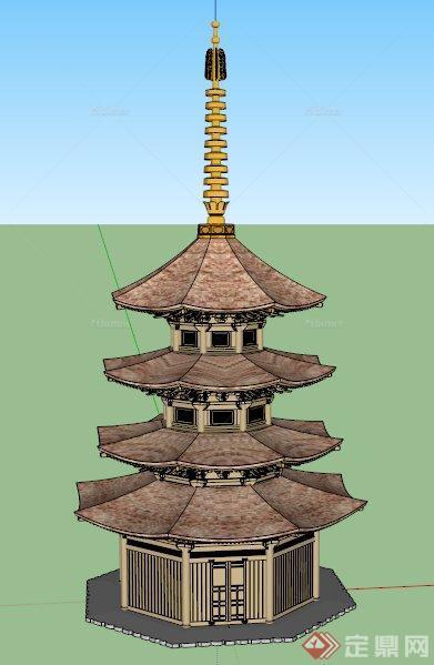 某古典中国四层塔设计SU模型