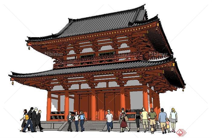 日本古典建筑法隆寺建筑设计su模型