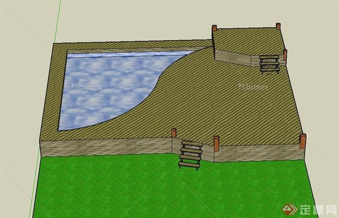 某水池平台景观设计SU模型