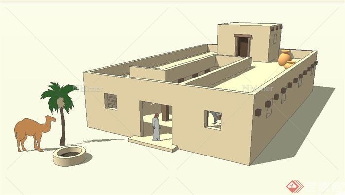 现代风格沙漠中住宅建筑设计su模型