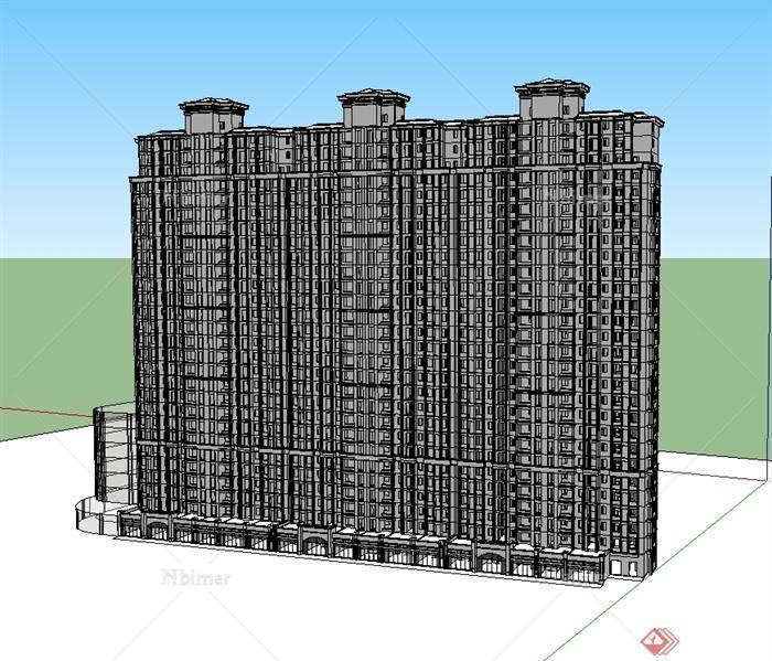 某现代风格高层无材质贴图住宅楼建筑设计SU模型