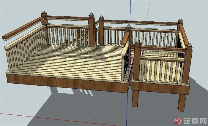 某现代观景木平台设计SU模型
