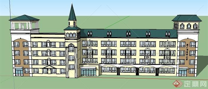 某英式风格希望小学学校建筑设计SU模型