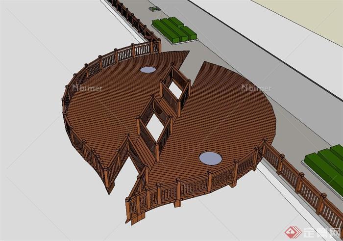 八卦木栈道桥设计su模型