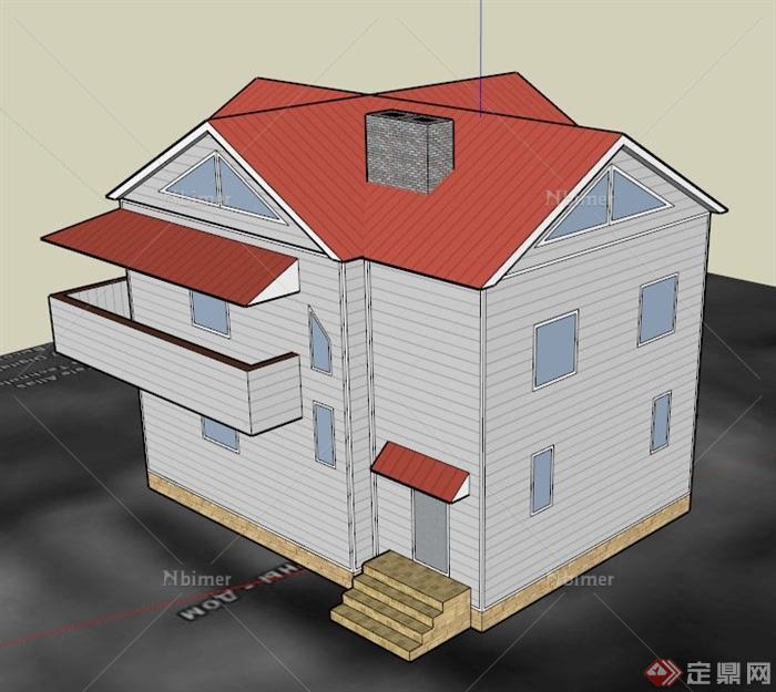 双层住宅建筑设计SU模型（带阳光房）