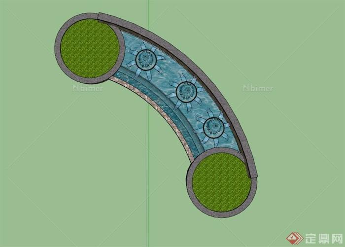 现代弧形花钵喷水景观设计SU模型