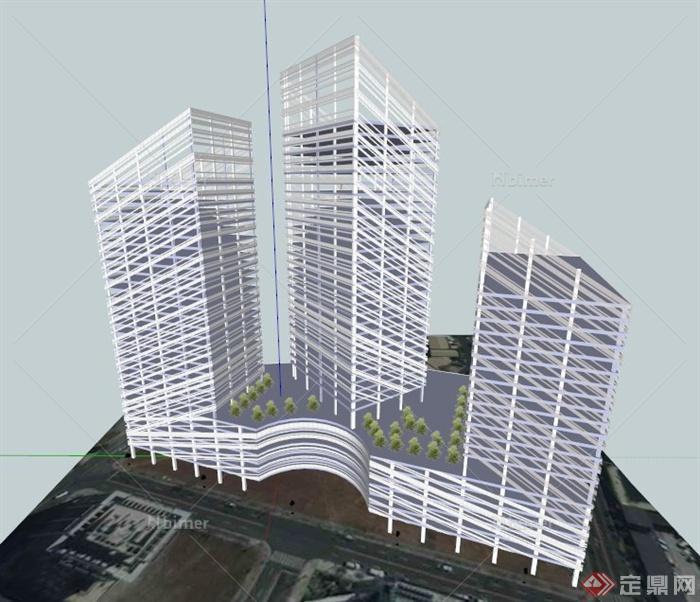 现代特色办公楼建筑设计SU模型