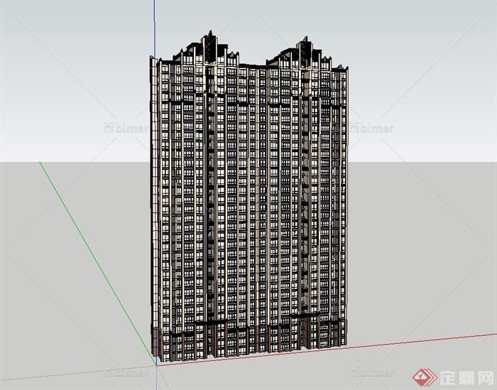 新古典风格详细高层住宅小区SU草图大师模型[原创
