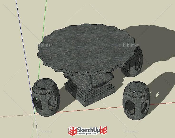 精美的石桌石凳SKP模型