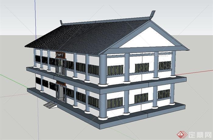 古典中式两层道观建筑设计SU模型