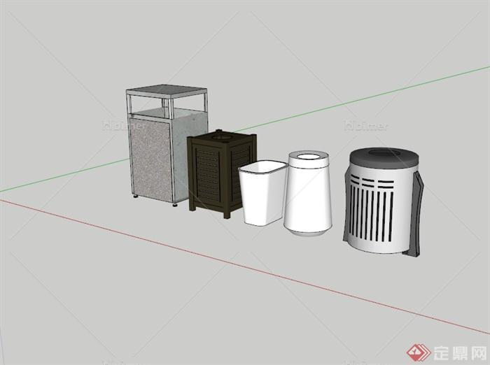 5个现代风格垃圾桶设计su模型[原创]