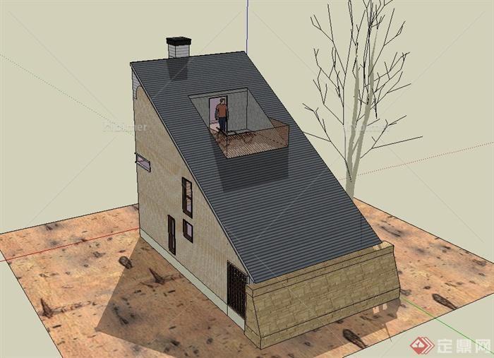 某住宅倾斜屋顶建筑设计su模型