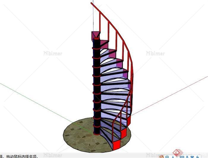 现代铁网旋转楼梯设计SU模型[原创]
