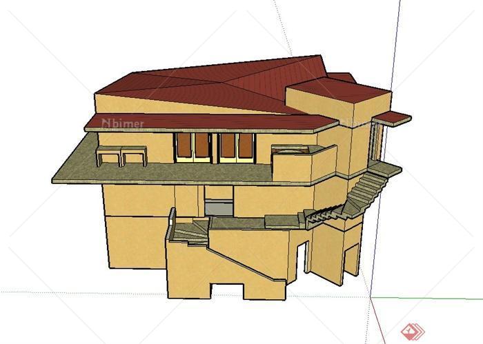 某异形三层住宅建筑设计SU模型
