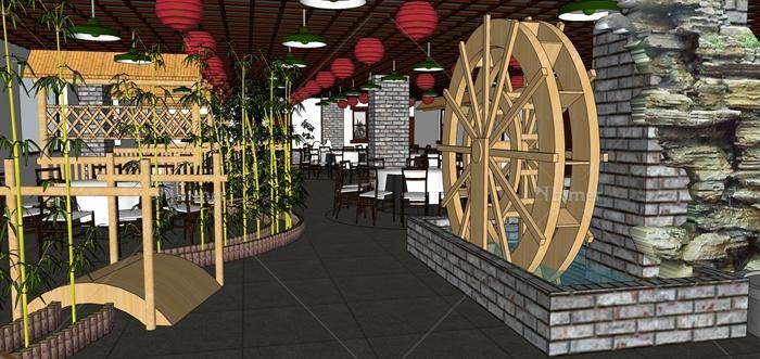 某现代中式城厢楼餐饮室内设计su模型[原创]