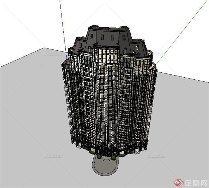 某古典风格住宅高层建筑设计su模型[原创]