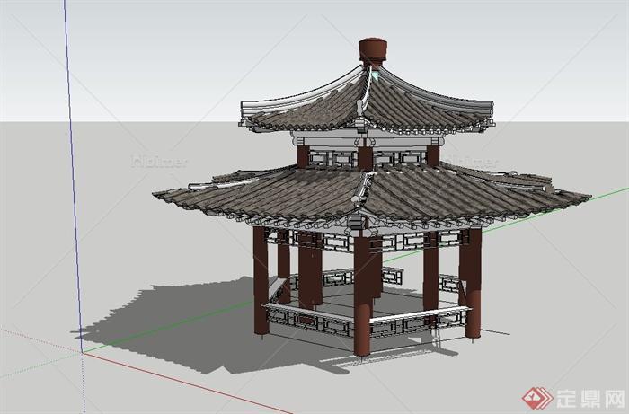 古典中式两层凉亭设计su模型
