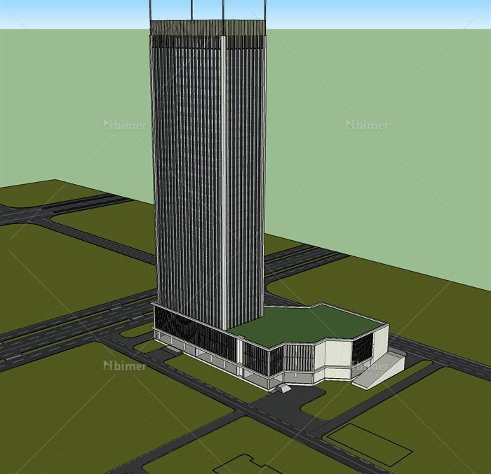 某中式办公商业一体建筑设计SU模型素材