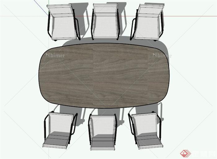 六人会议桌椅组合SU模型[原创]