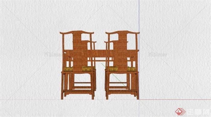 现代中式四人餐桌设计SU模型[原创]