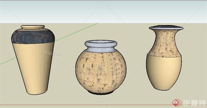 三款陶罐花瓶设计su模型[原创]