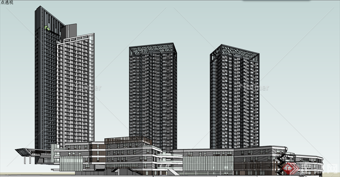 商业综合体建筑设计sketchup模型塔楼为酒店与SO