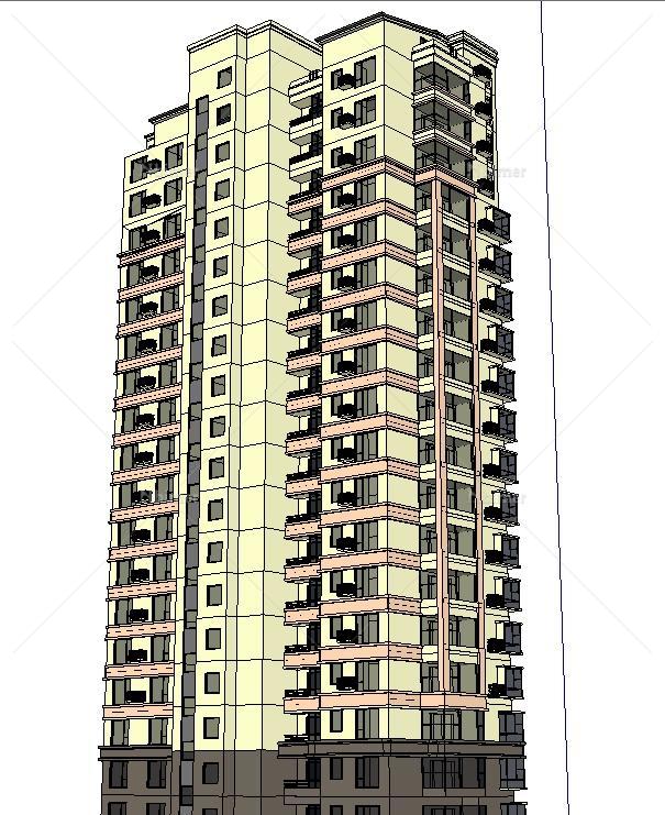 某现代高层公寓楼建筑设计方案SU模型[原创]