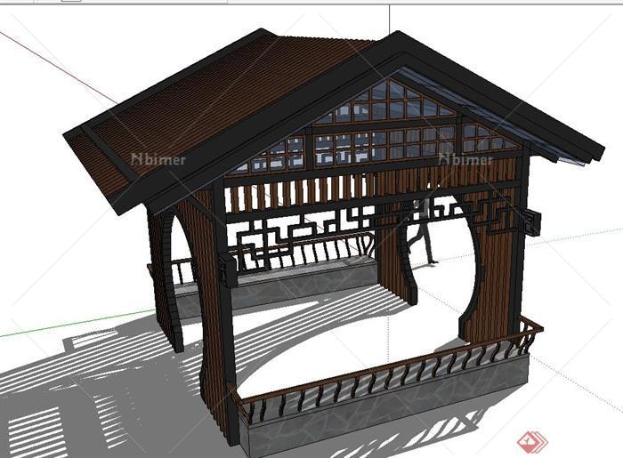 古典中式木质镂空亭子设计SU模型