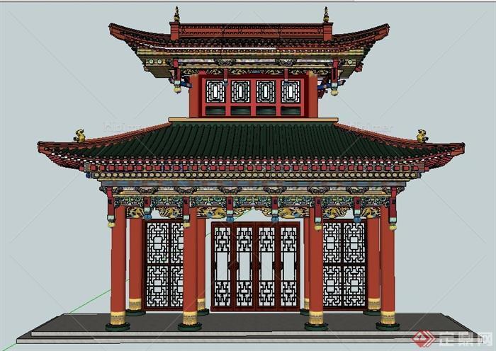 古典中式风格酒楼门楼设计su模型