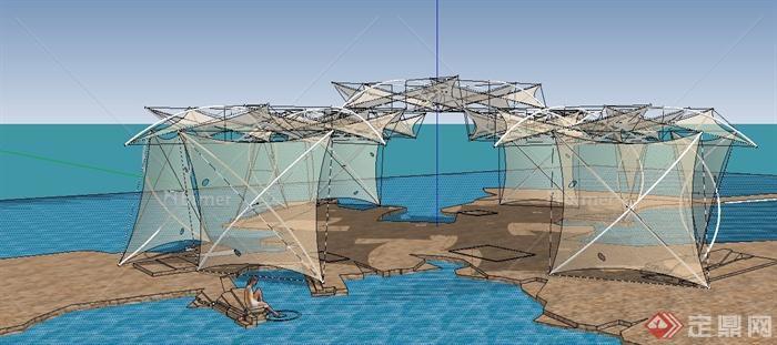 现代滨海休息廊架设计SU模型