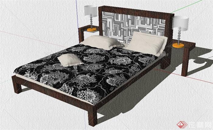 室内设计中式床及床头柜su模型