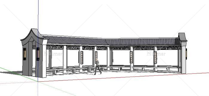 中式景观长廊设计su单体模型[原创]