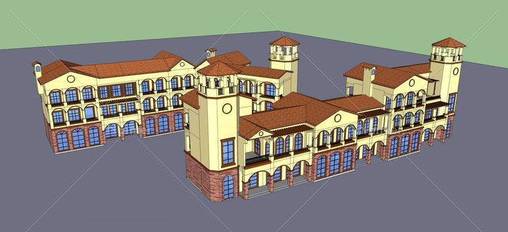 西班牙风格商业街(59970)su模型下载