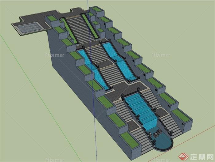 水景台阶组合设计SU模型