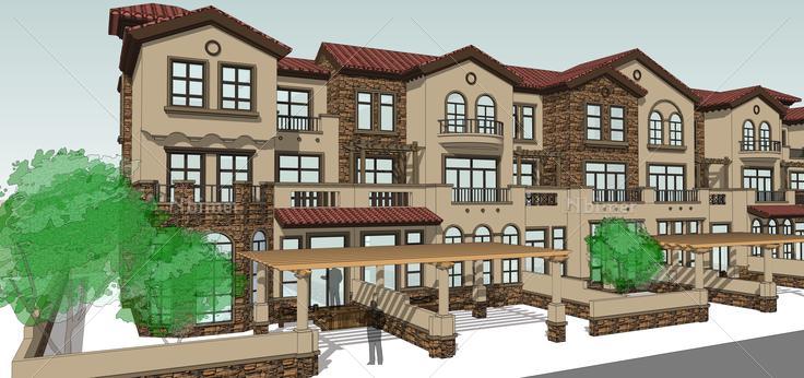欧式风格联排别墅建筑设计方案sketchup模型