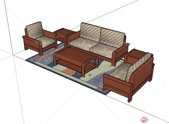 现代中式客厅沙发组合设计su模型[原创]