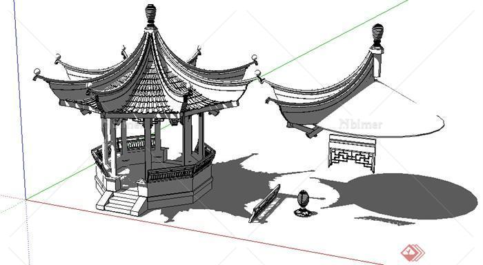 某古典中式八角亭设计方案SU模型