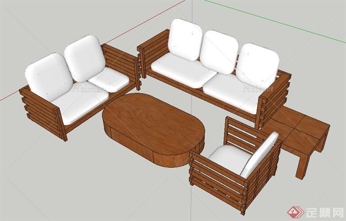 现代某室内木质沙发茶几组合设计SU模型