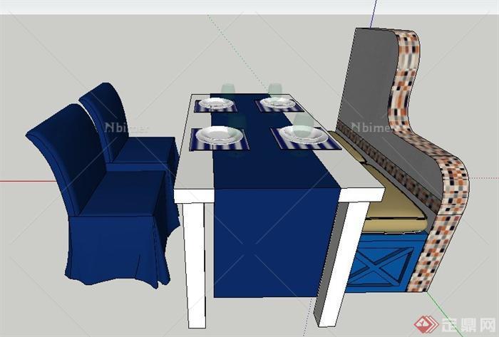 地中海风格餐桌椅及边柜su模型