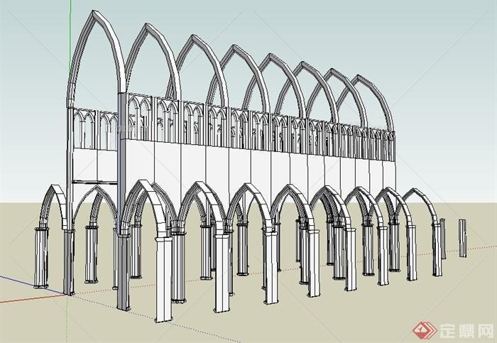 新主教座堂建筑框架su模型[原创]