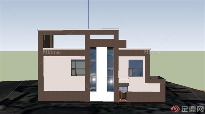 现代风格两层平房住宅建筑设计SU模型