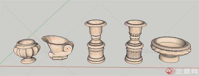 五个园林景观节点花钵设计SU模型