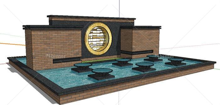 多种中式园林建筑组件景墙照壁su精致设计模型[原