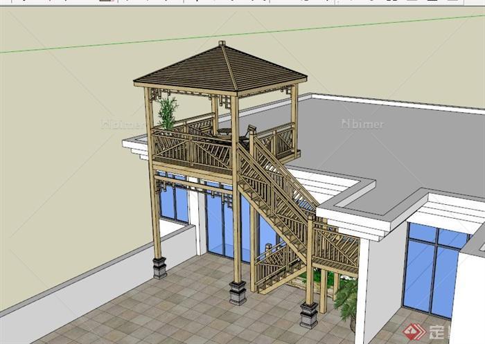 木制景观亭小品设计SU模型[原创]