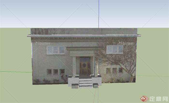 某单层方形寺庙建筑设计SU模型