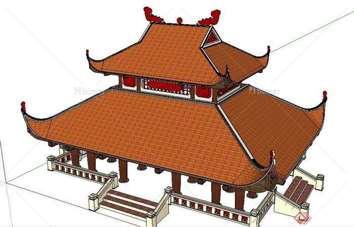 古典中式风格古建庙堂建筑设计su模型