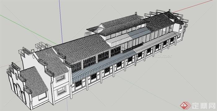 两层连排古建民居楼建筑设计SU模型[原创]