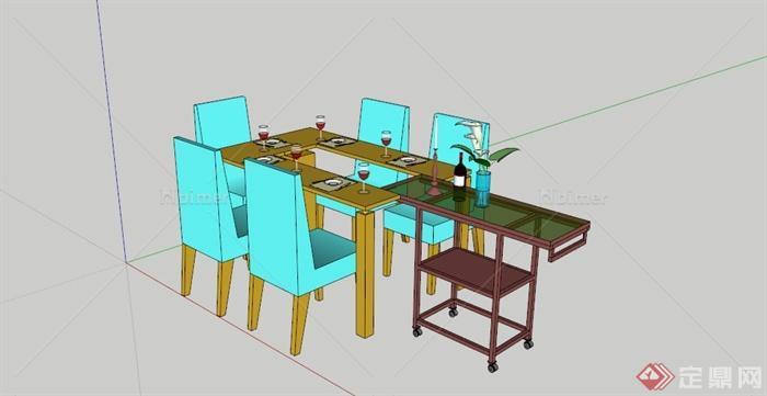 现代可移动餐桌SU模型