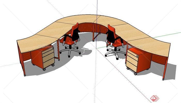 某现代风格精致前台办公桌椅设计su模型[原创]