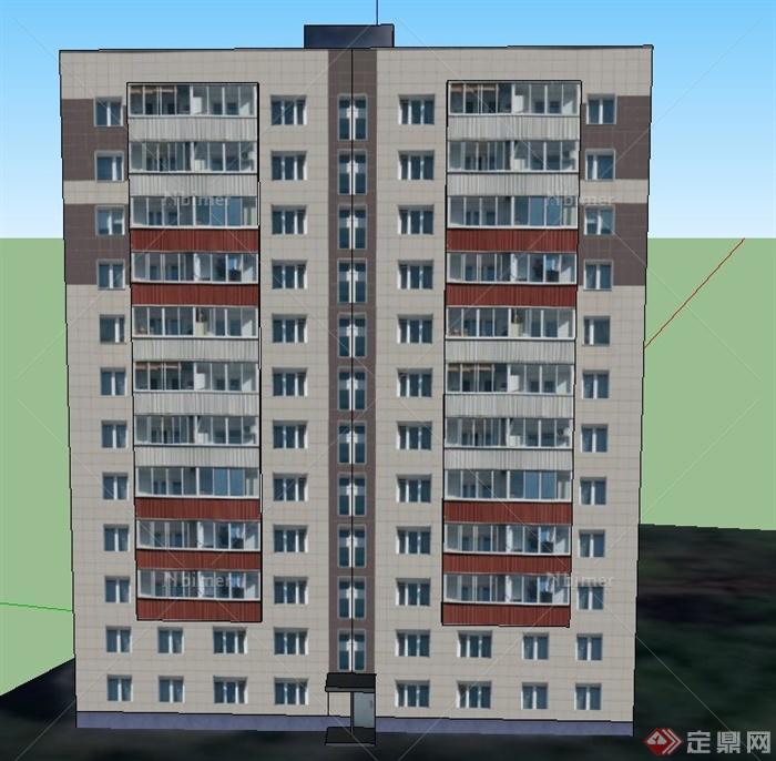 现代某12层小区住宅建筑设计SU模型